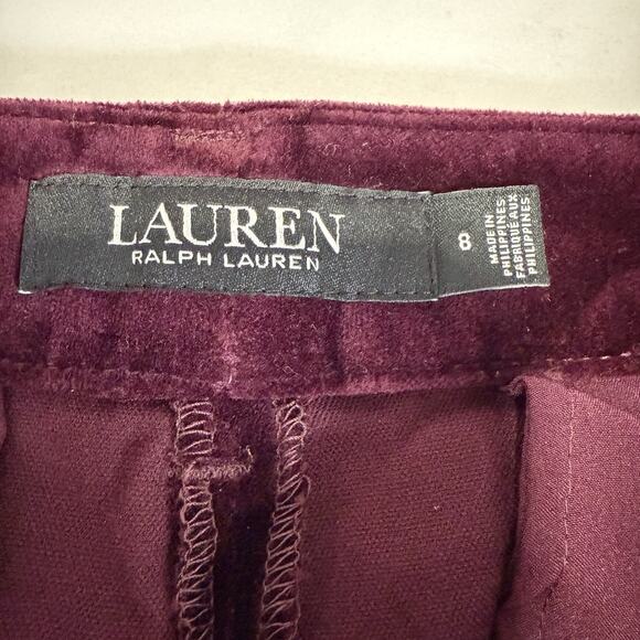 LRL Ralph Lauren Stretch Velvet Pants Women Size 8 Deep Wine Festive Holiday NEW - Picture 7 of 12
